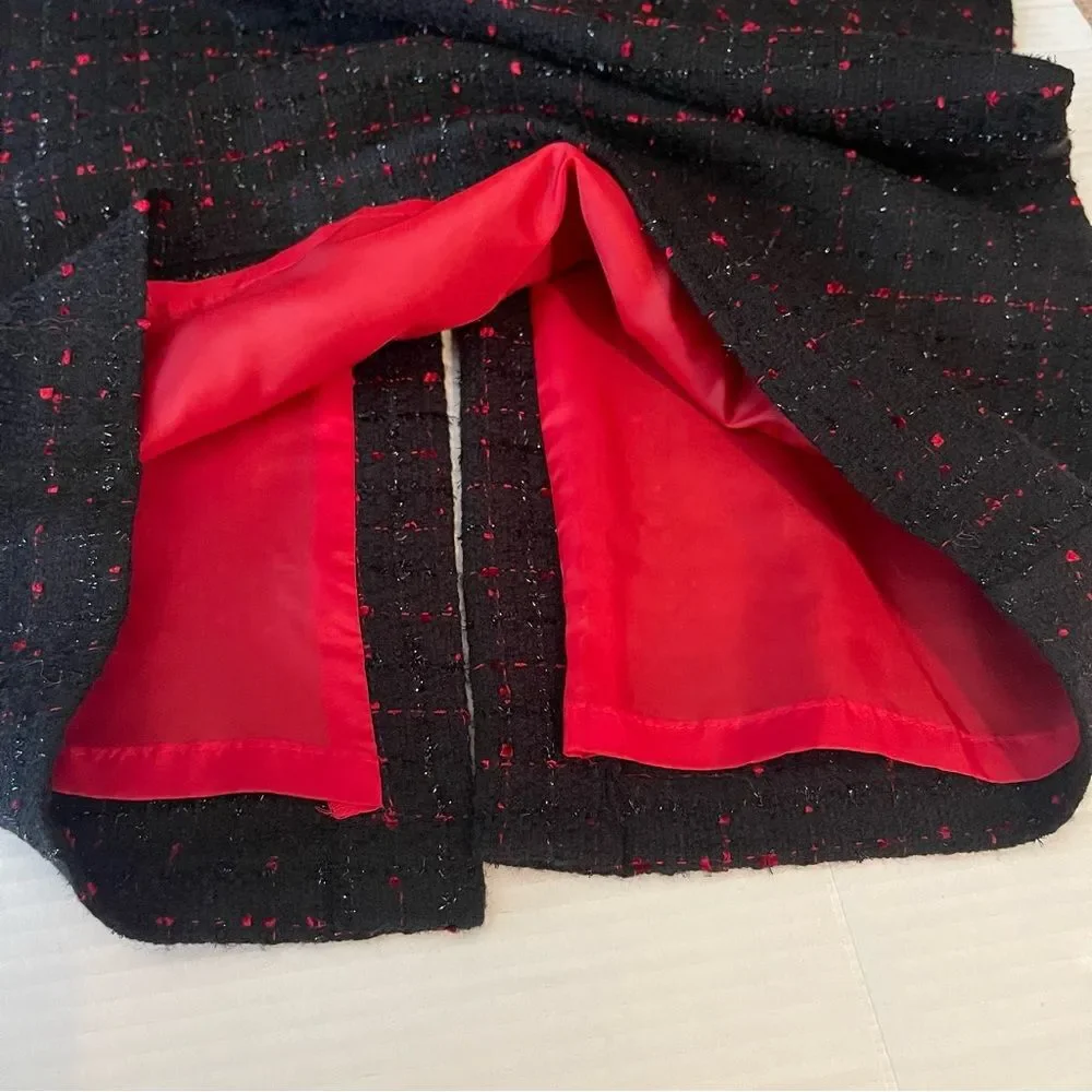 Jessica Howard Black Red Tweed Midi Skirt NWOT Size 6 Retro Chic